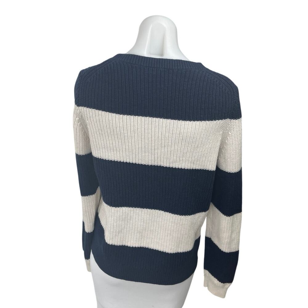 J.Crew Navy Blue White Striped Colorblock Crew Neck Pullover Sweater Top Size M - Picture 2 of 3